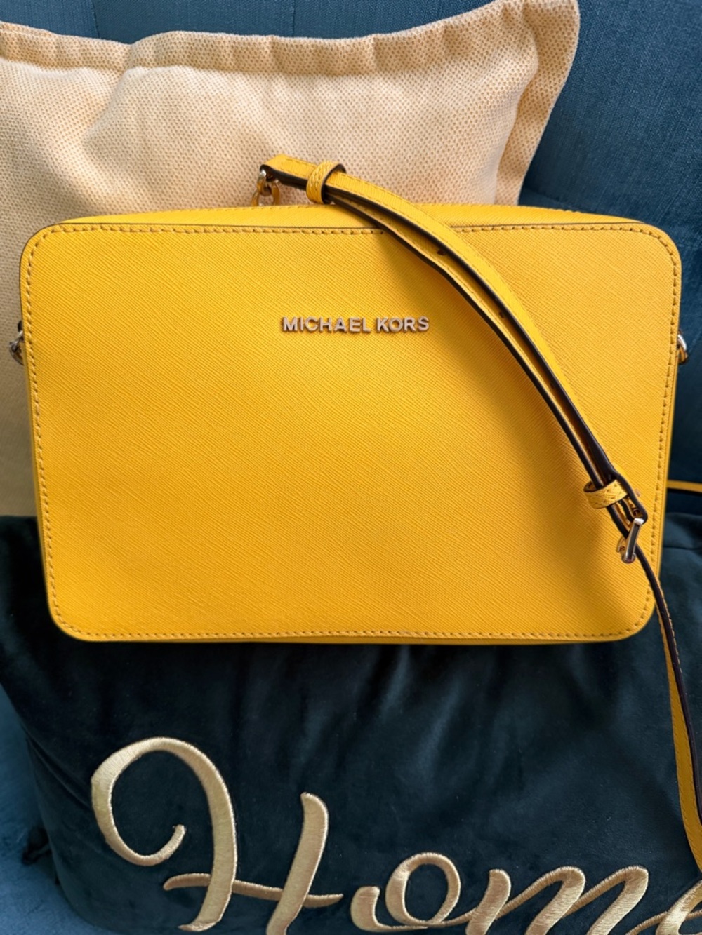 Michael Kors Yellow Saffiano Leather Jet Set Crossbody Purse